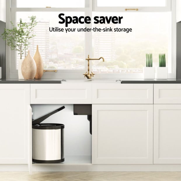 Kitchen Swing Out Pull Out Bin Stainless Steel Garbage Rubbish Can 12l Image 6