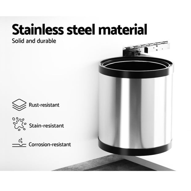 Kitchen Swing Out Pull Out Bin Stainless Steel Garbage Rubbish Can 12l Image 7