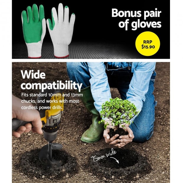 Power Garden Auger Small Earth Planter 75 X 300MM Black Image 6