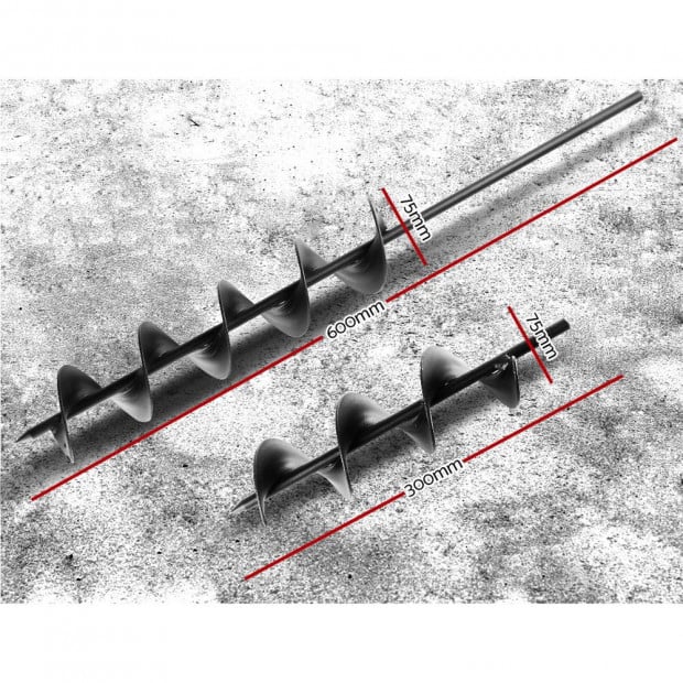 Power Garden Spiral Auger Hole Digger Earth Drill Bit Φ75x300 & 600mm Image 2