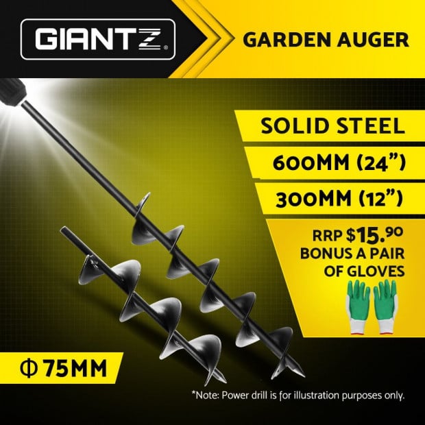 Power Garden Spiral Auger Hole Digger Earth Drill Bit Φ75x300 & 600mm Image 7