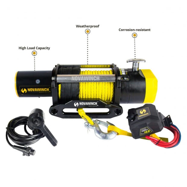 Novawinch Heavy duty 12500LBS 12V Electric Winch Synthetic Rope Image 4