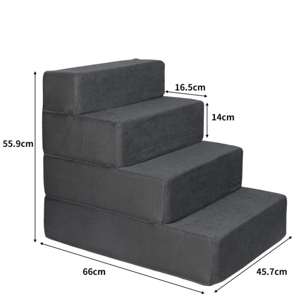 Pet Stairs 4 Step Ramp Portable Adjustable Climbing Ladder - Grey Image 3