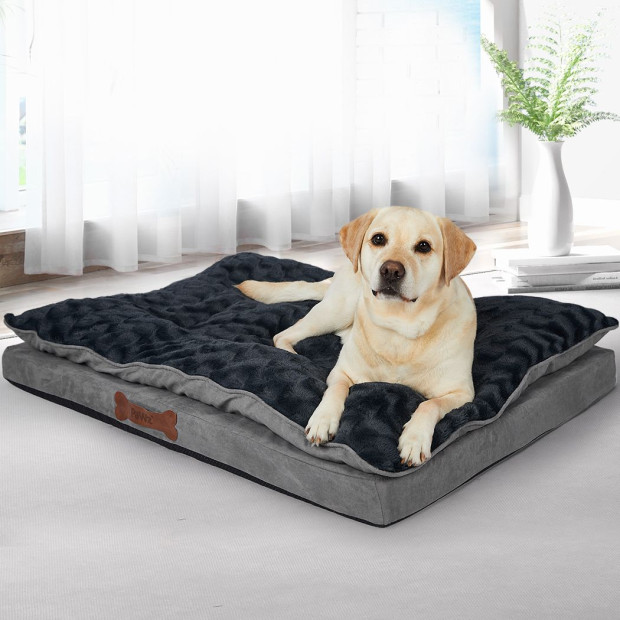 Dog Calming Bed Warm Comfy Sleeping Memory Foam Mattress Dark Grey XL Image 7