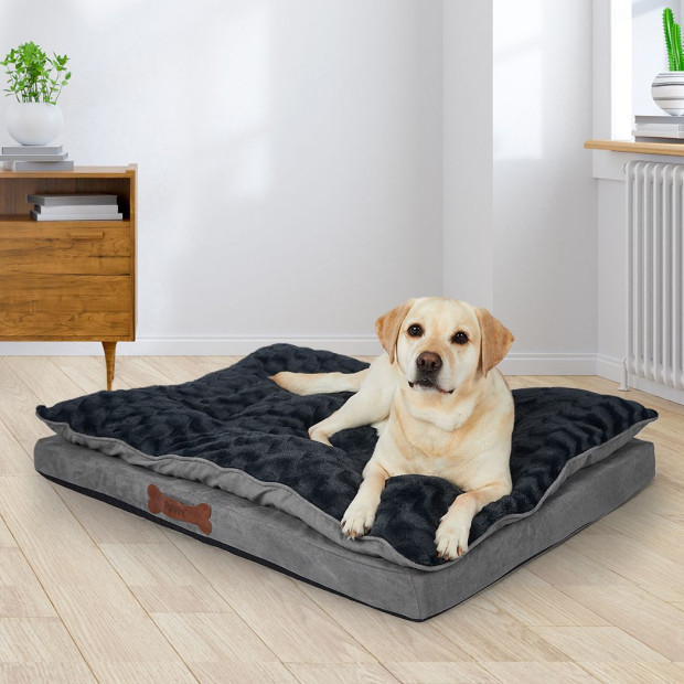 Dog Calming Bed Warm Comfy Sleeping Memory Foam Mattress Dark Grey XL Image 8