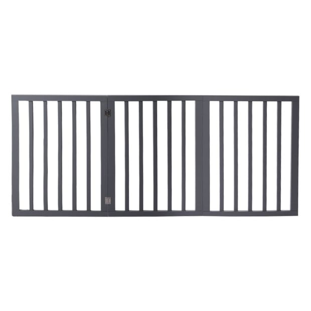 Wooden Pet Gate Dog Fence Retractable Portable Door 3 Panel Grey Image 2