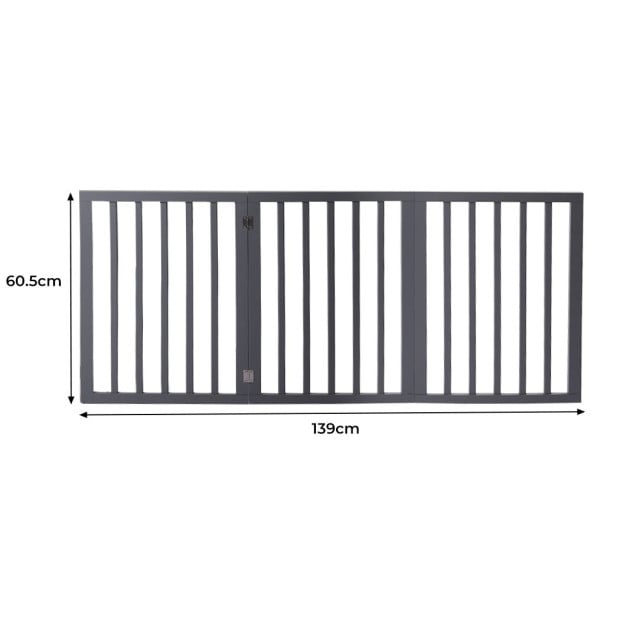 Wooden Pet Gate Dog Fence Retractable Portable Door 3 Panel Grey Image 3