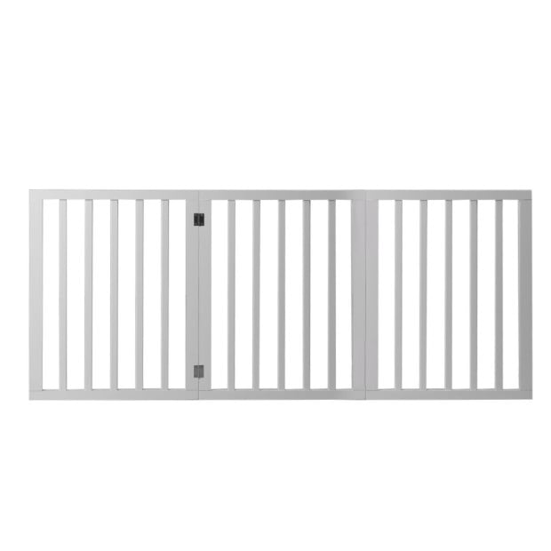 Wooden Pet Gate Dog Fence Retractable Barrier Door 3 Panel White Image 2