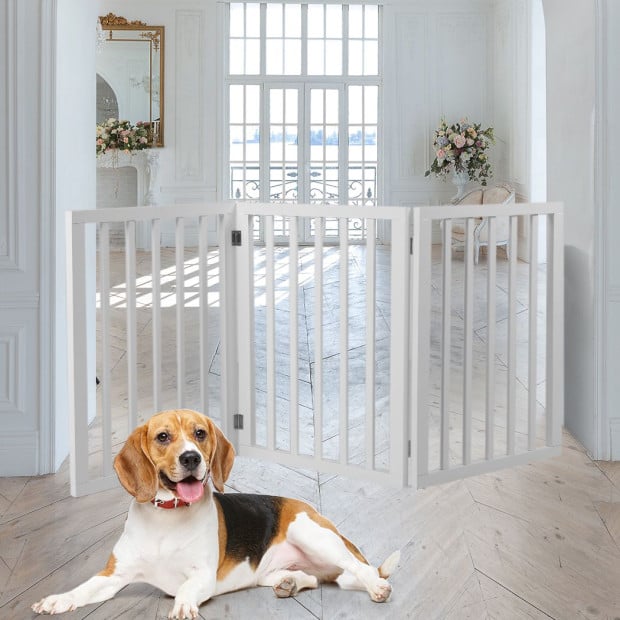 Wooden Pet Gate Dog Fence Retractable Barrier Door 3 Panel White Image 7
