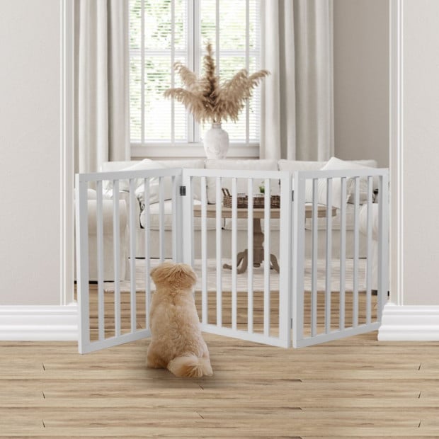 Wooden Pet Gate Dog Fence Retractable Barrier Door 3 Panel White Image 8