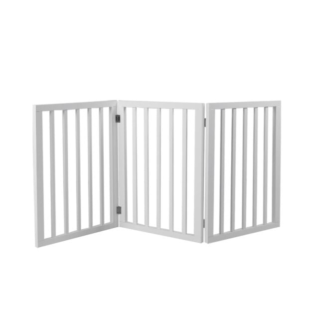 Wooden Pet Gate Dog Fence Retractable Barrier Door 3 Panel White
