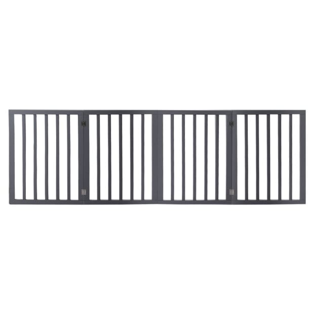 Wooden Pet Gate Dog Fence Retractable Barrier Door 4 Panel Grey Image 2