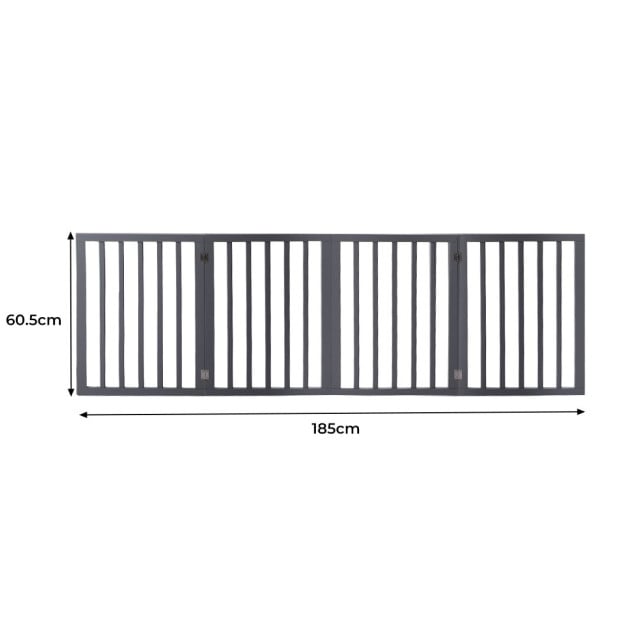 Wooden Pet Gate Dog Fence Retractable Barrier Door 4 Panel Grey Image 3