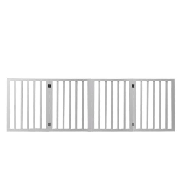 Wooden Pet Gate Dog Fence Retractable Barrier Door 4 Panel White Image 2