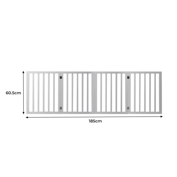 Wooden Pet Gate Dog Fence Retractable Barrier Door 4 Panel White Image 3