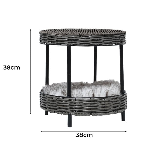 Rattan Pet Bed Raised Cat Dog House Wicker Basket Kennel Table Image 3