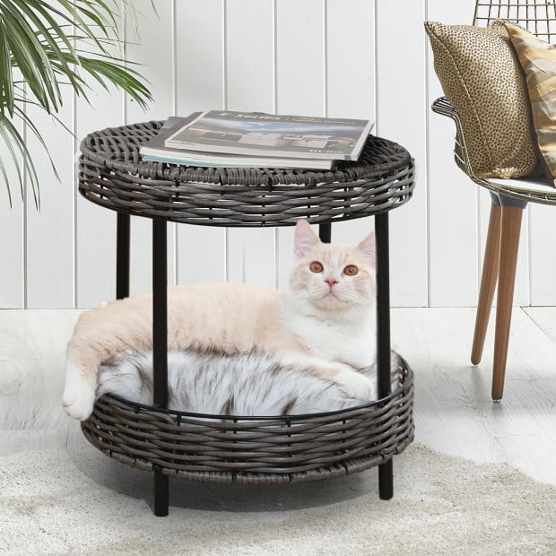 Rattan Pet Bed Raised Cat Dog House Wicker Basket Kennel Table Image 7