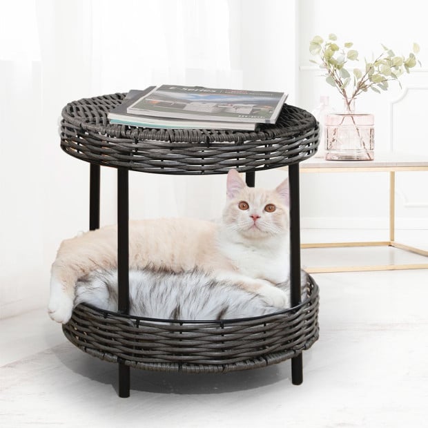 Rattan Pet Bed Raised Cat Dog House Wicker Basket Kennel Table Image 8