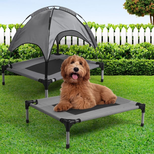 Pet Trampoline Bed Dog Cat Elevated Hammock w/ Canopy - Medium Image 7