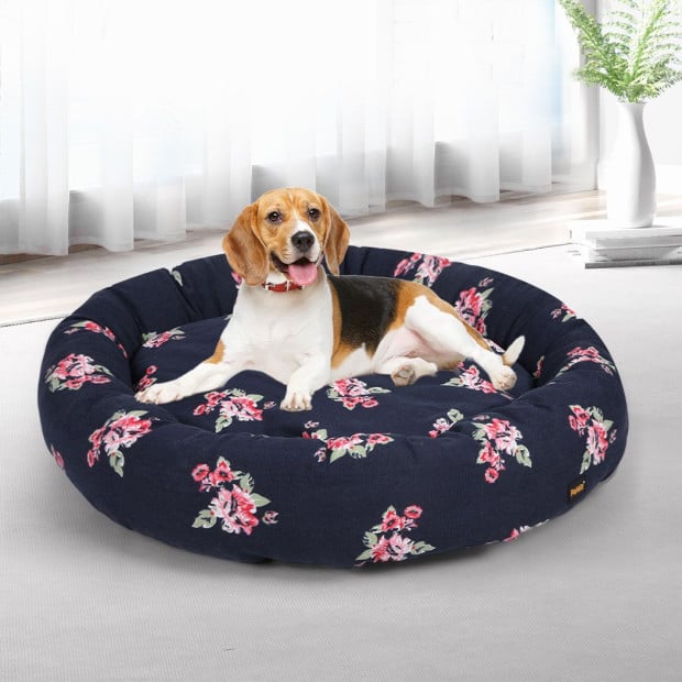 Dog Calming Bed Pet Cat Washable Navy Round Kennel Outdoor XL Image 7