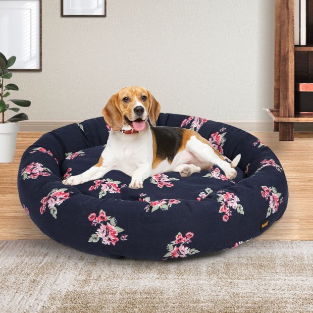 Dog Calming Bed Pet Cat Washable Navy Round Kennel Outdoor XL Image 8