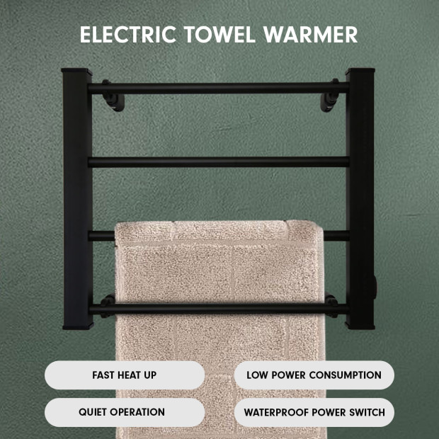 Pronti Heated Electric Towel Bathroom Rack 60W - Black