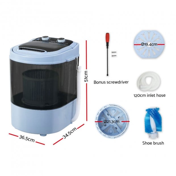 3KG Mini Portable Washing Machine Shoes Wash Top Load Spin Caravan Image 2