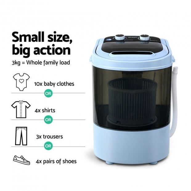 3KG Mini Portable Washing Machine Shoes Wash Top Load Spin Caravan Image 5