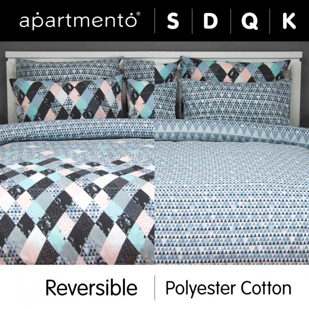 Axel Blue - Printed Poly/Cotton Reversible Quilt Cover Set