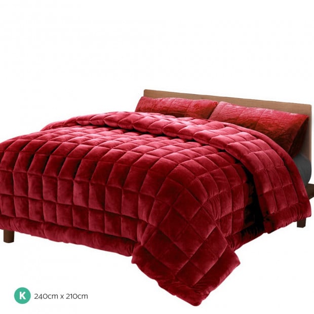 Bedding Faux Mink Quilt Comforter Winter Throw Blanket Burgundy King Image 2