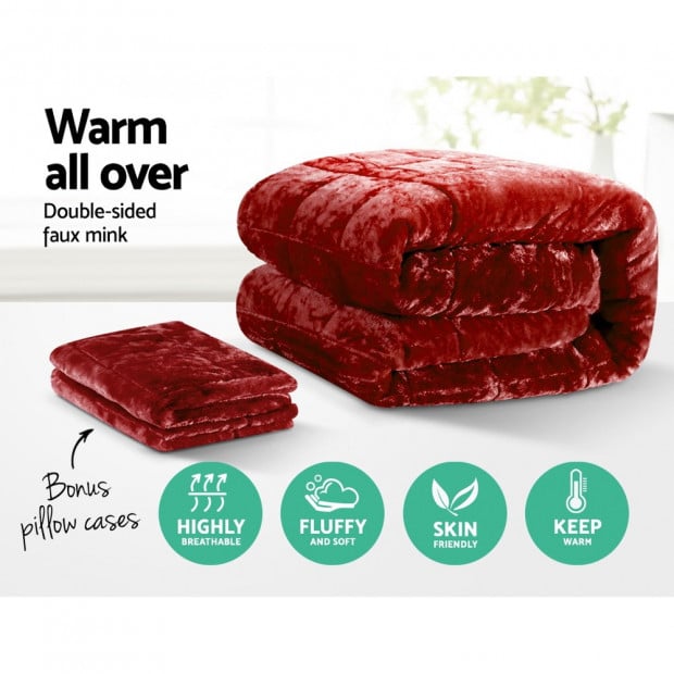 Bedding Faux Mink Quilt Comforter Winter Throw Blanket Burgundy King Image 3