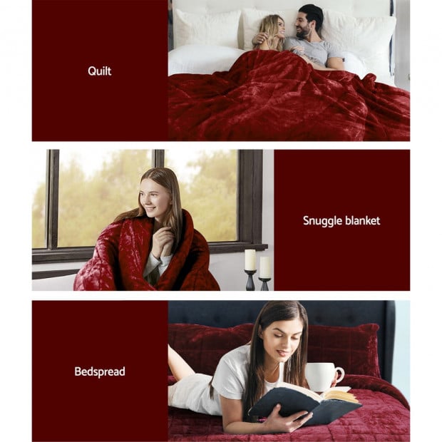 Bedding Faux Mink Quilt Comforter Winter Throw Blanket Burgundy King Image 6