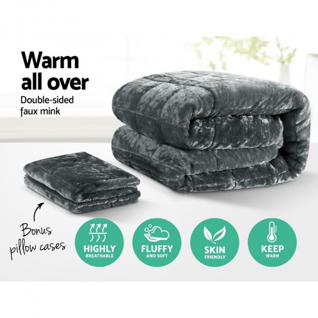 Bedding Faux Mink Quilt Fleece Blanket Doona Charcoal Super King Image 3