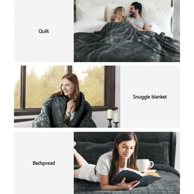 Bedding Faux Mink Quilt Fleece Blanket Doona Charcoal Super King Image 6