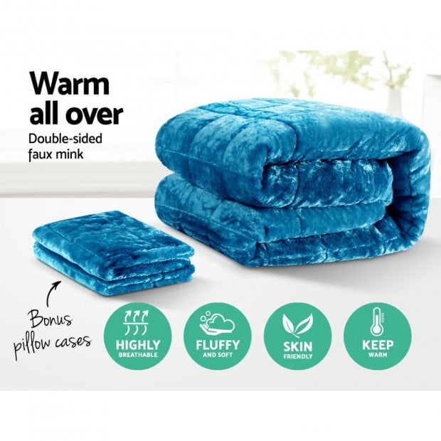 Bedding Faux Mink Quilt Comforter Weight Throw Blanket Teal Super King Image 3