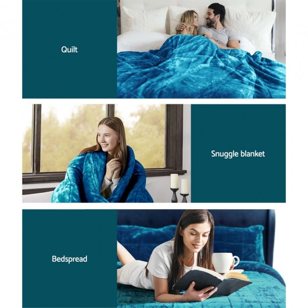 Bedding Faux Mink Quilt Comforter Weight Throw Blanket Teal Super King Image 6