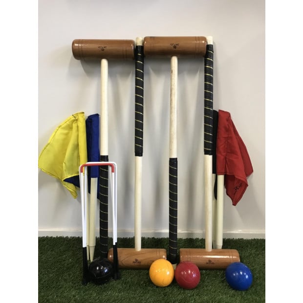 Championship Hardwood Croquet Mallet Set Game 4 Player Set With Carry Bag Image 2