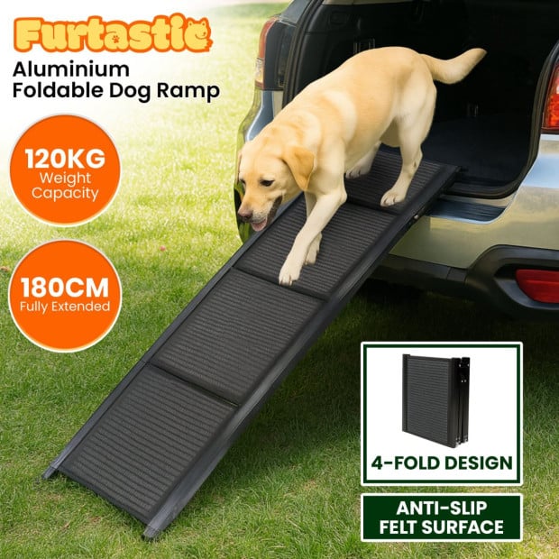 Furtastic Dog Pet Ramp Stairs Folding Aluminium Cats Non-Slip Felt Safety