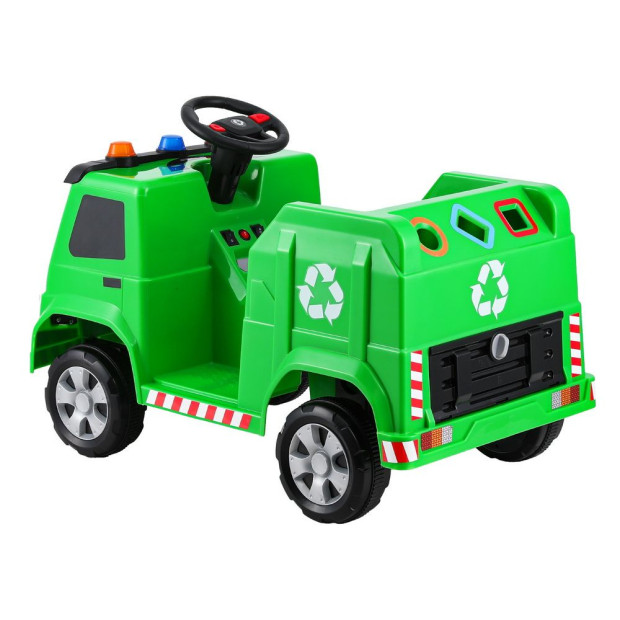 Kids Ride On Car Garbage Truck Police Light 12V Electric Toys - Green Image 3