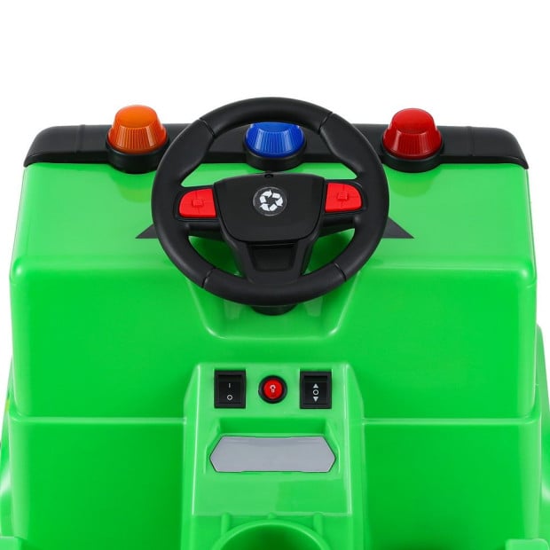 Kids Ride On Car Garbage Truck Police Light 12V Electric Toys - Green Image 5