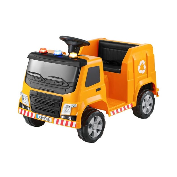 Kids Ride On Car Garbage Truck Police Light 12v Electric Toys - Yellow