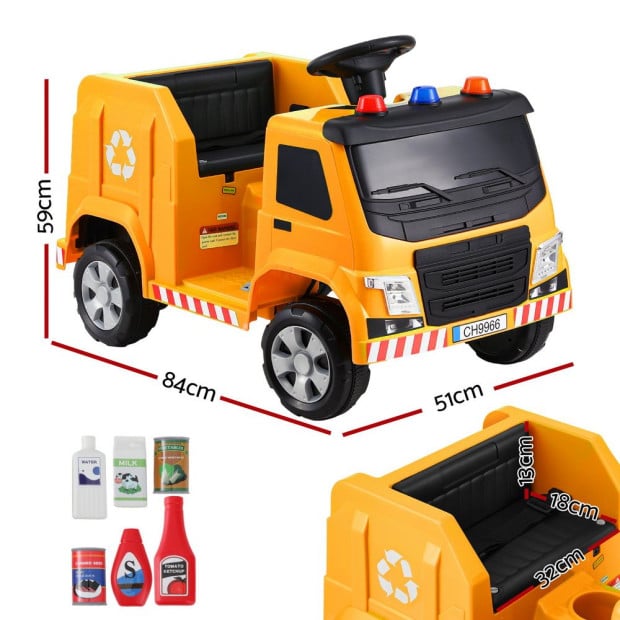 Kids Ride On Car Garbage Truck Police Light 12v Electric Toys - Yellow Image 2