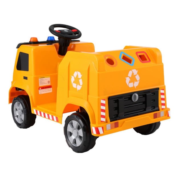 Kids Ride On Car Garbage Truck Police Light 12v Electric Toys - Yellow Image 3