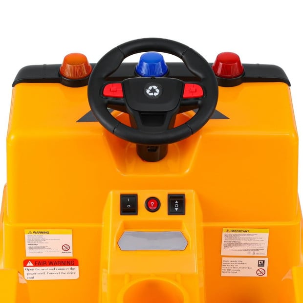 Kids Ride On Car Garbage Truck Police Light 12v Electric Toys - Yellow Image 5