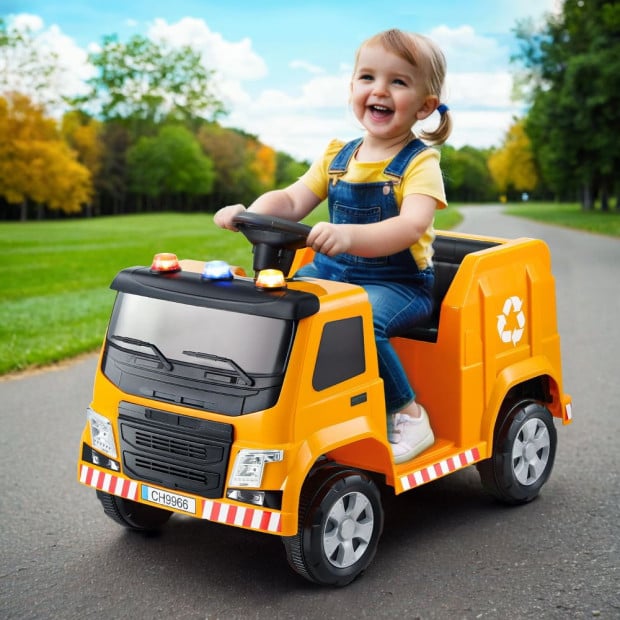 Kids Ride On Car Garbage Truck Police Light 12v Electric Toys - Yellow Image 6