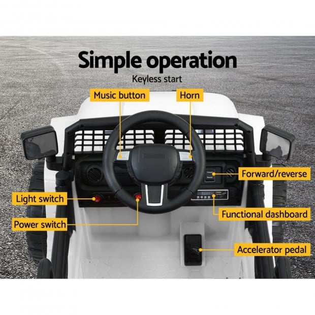 Kids Ride On Car Electric 12V Car Jeep Battery Remote Control White Image 3