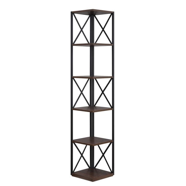 Sarantino Nora 5-Tier Corner Bookshelf - Walnut/Black Image 2