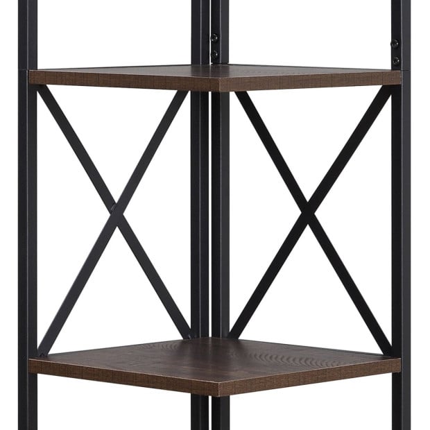 Sarantino Nora 5-Tier Corner Bookshelf - Walnut/Black Image 3