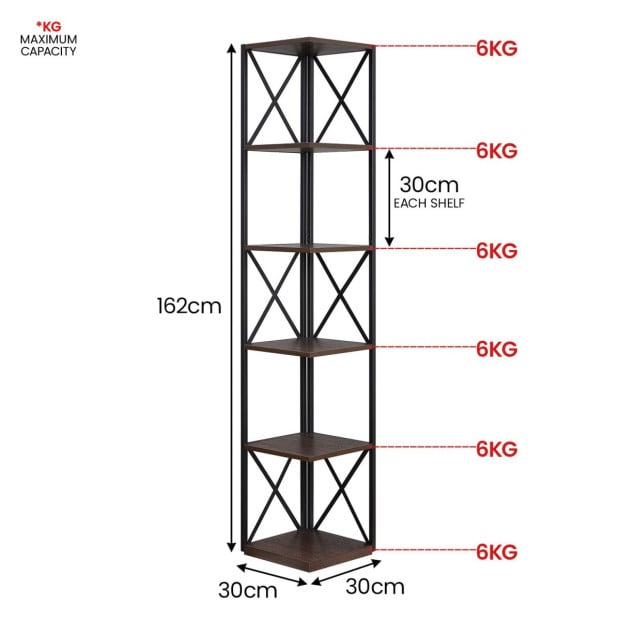 Sarantino Nora 5-Tier Corner Bookshelf - Walnut/Black Image 4