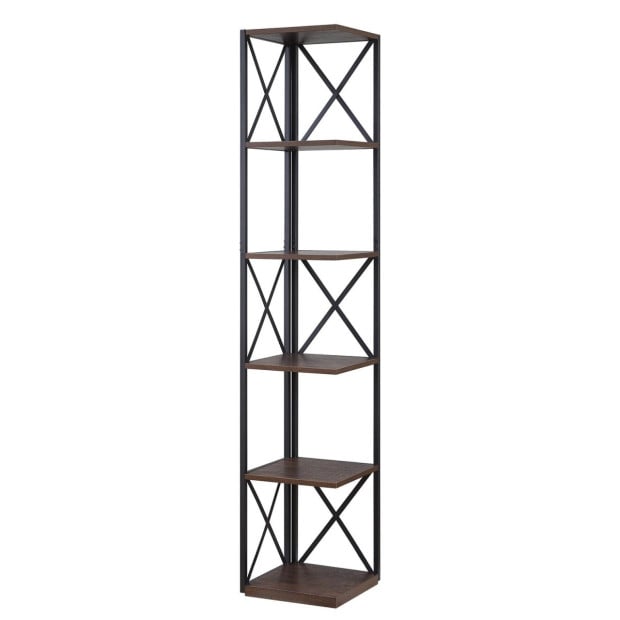 Sarantino Nora 5-Tier Corner Bookshelf - Walnut/Black Image 7